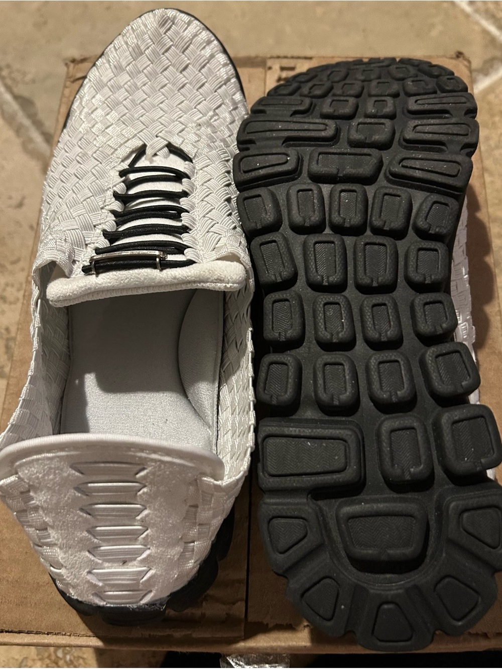 Women’s White Woven Slip-On Loafers with Black Outsole - Picture 2 of 3